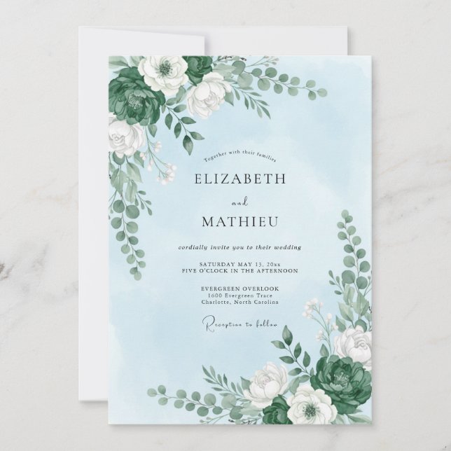 Invitation Mariage rafraîchissant bleu ciel dans la nature (Devant)