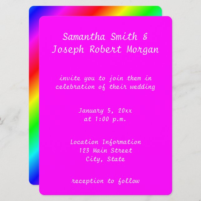 Invitation Mariage Rainbow Ombre Magenta (Devant / Derrière)