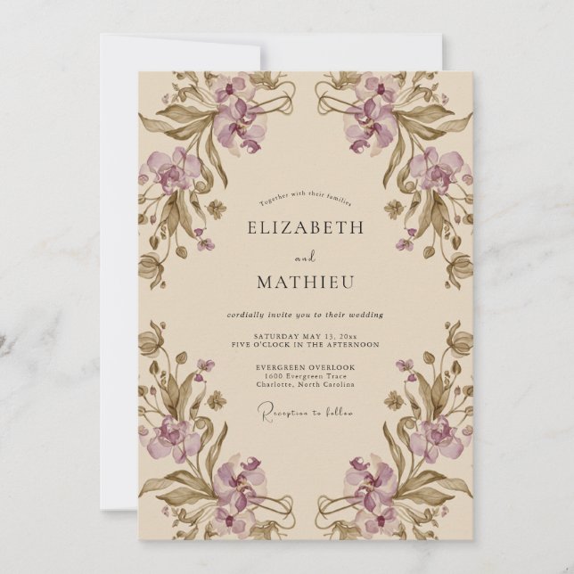 Invitation Mariage Raisin Olive Mauve (Devant)