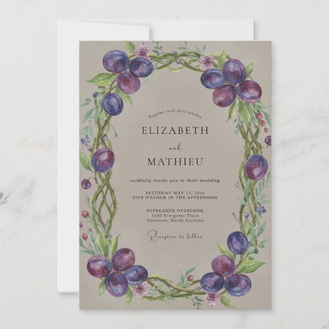 Invitation Mariage Raisin Vigne Prune (Devant)