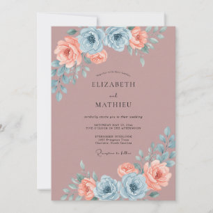 Invitation Mariage Ranunculus Acier Pêche Sauge