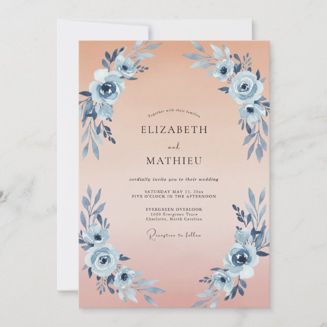 Invitation Mariage Ranunculus Ardoise Abricot Pâle Eucalyptus (Devant)