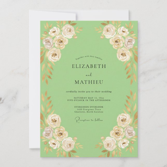 Invitation Mariage Ranunculus Crème de Menthe Eucalyptus (Devant)