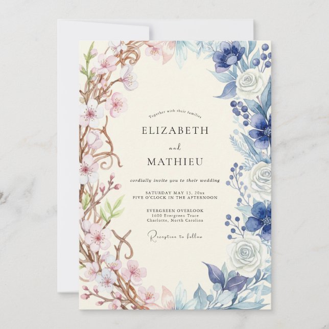 Invitation Mariage Ranunculus Eucalyptus Bleuet Rosé (Devant)