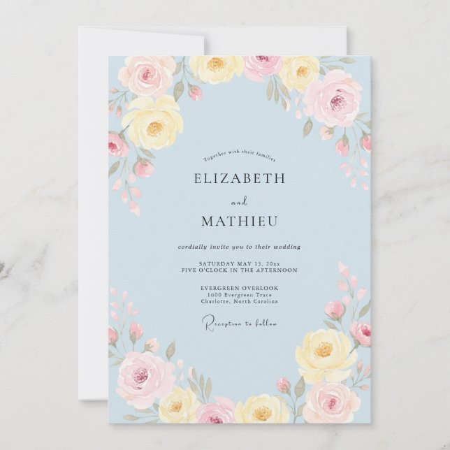 Invitation Mariage Ranunculus Eucalyptus Ciel Poudré (Devant)