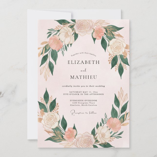 Invitation Mariage Ranunculus Eucalyptus Crème Abricot (Devant)