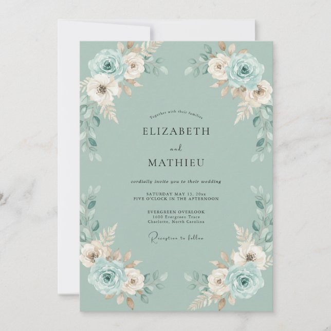 Invitation Mariage Ranunculus Eucalyptus Crème Ivoire Mousse  (Devant)