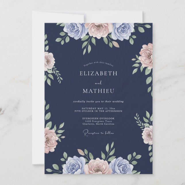 Invitation Mariage Ranunculus Eucalyptus de Minuit (Devant)