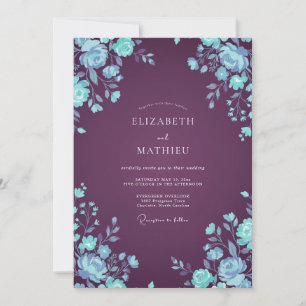 Invitation Mariage Ranunculus Eucalyptus Glace Prune