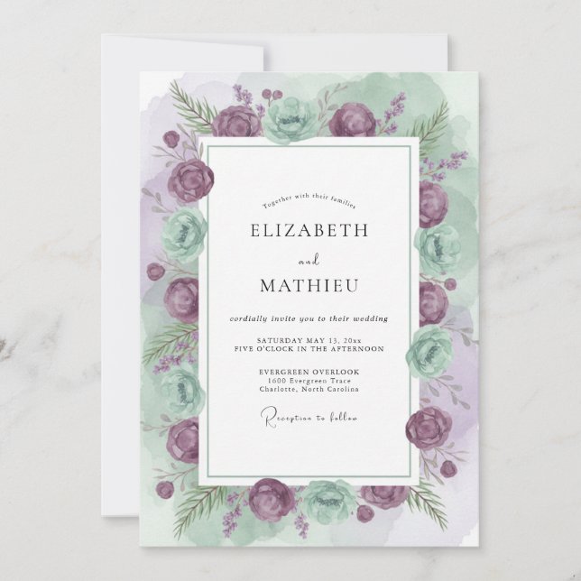 Invitation Mariage Ranunculus Eucalyptus Mauve Céladon (Devant)