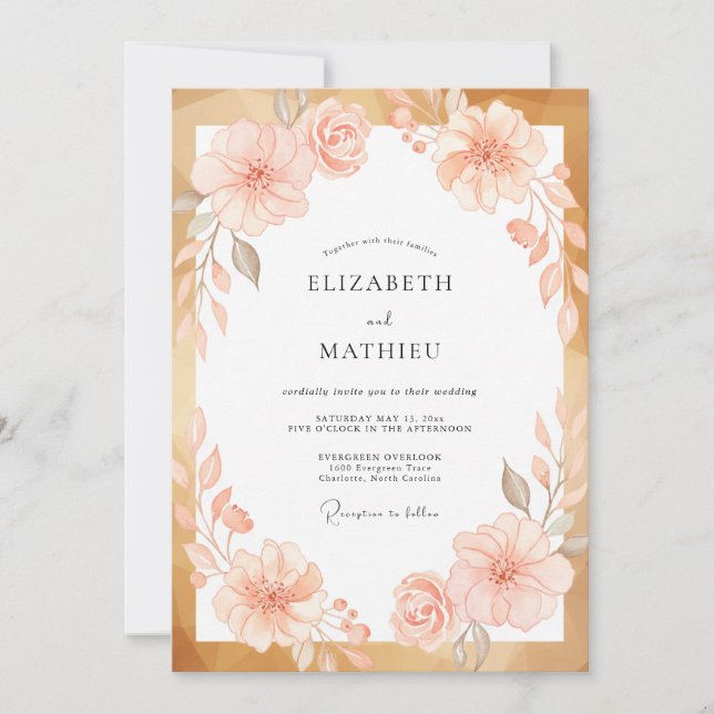 Invitation Mariage Ranunculus Eucalyptus Or Abricot (Devant)