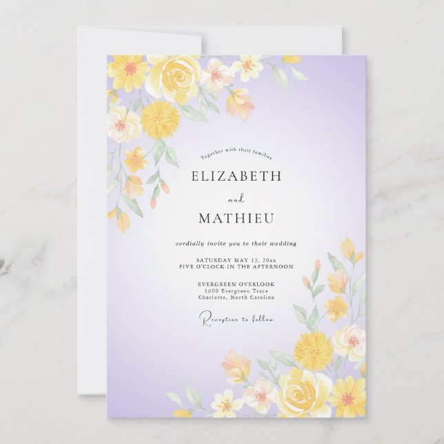 Invitation Mariage Ranunculus Eucalyptus Or et Lavande (Devant)