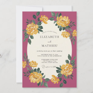 Invitation Mariage Ranunculus Eucalyptus Or Rouge