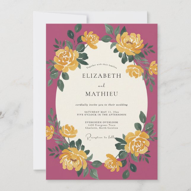 Invitation Mariage Ranunculus Eucalyptus Or Rouge (Devant)