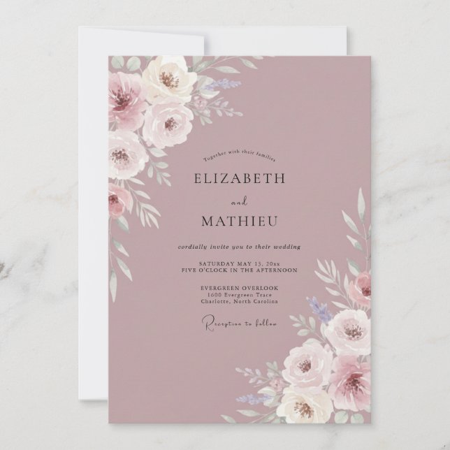 Invitation Mariage Ranunculus Eucalyptus Rose Poussiéreux (Devant)