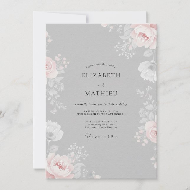 Invitation Mariage Ranunculus Eucalyptus Teinté de Cendre (Devant)