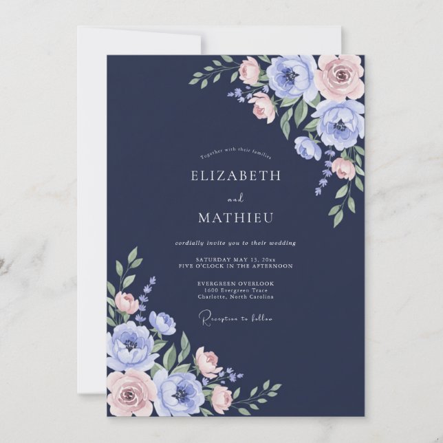 Invitation Mariage Ranunculus Eucalyptus Teinte de Minuit (Devant)