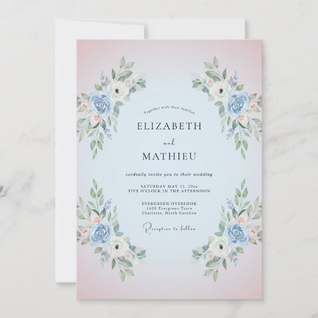 Invitation Mariage Ranunculus Eucalyptus Teinte Pervenche (Devant)