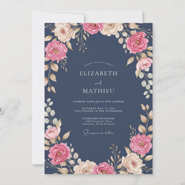 Invitation Mariage Ranunculus Eucalyptus Teintée de Rose Pâle (Devant)