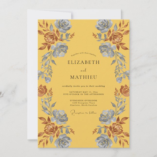 Invitation Mariage Ranunculus Eucalyptus Terracotta Moutarde (Devant)