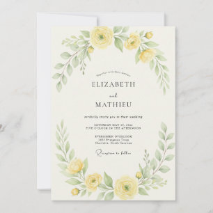 Invitation Mariage Ranunculus Jaune Pâle Eucalyptus Gris