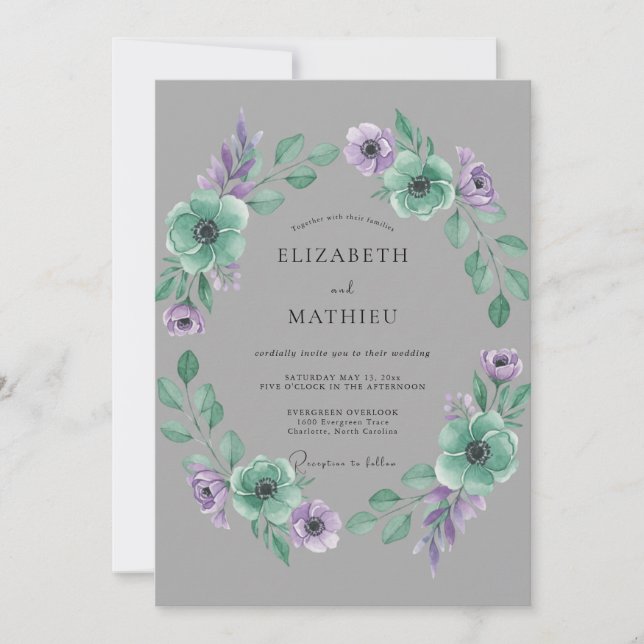 Invitation Mariage Ranunculus Menthe Ardoise Eucalyptus Doux (Devant)