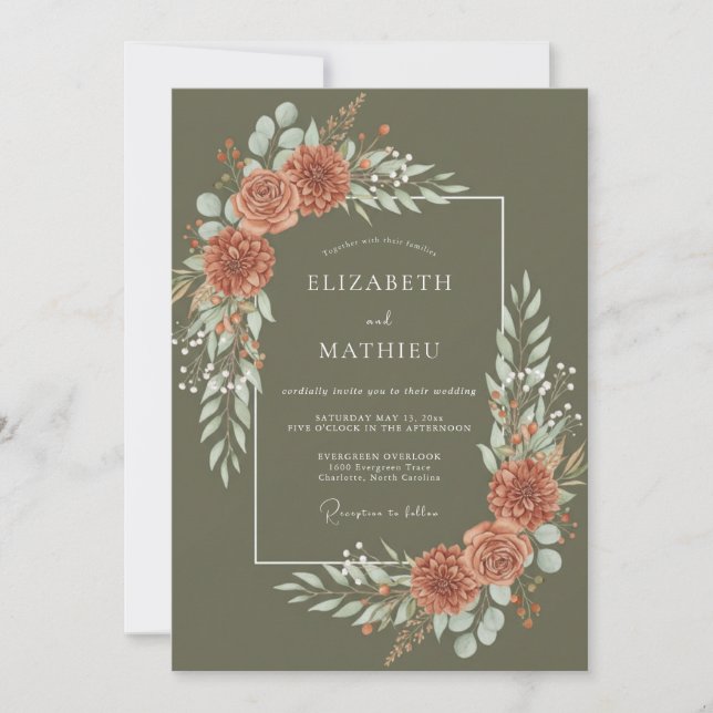 Invitation Mariage Ranunculus Olives Terracotta Sauge (Devant)