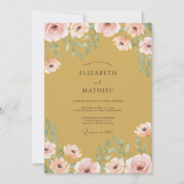 Invitation Mariage Ranunculus Peint à l'Ocre (Devant)
