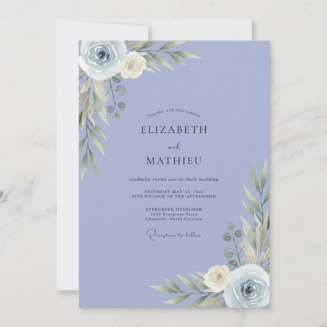 Invitation Mariage Ranunculus Pervenche Eucalyptus Doux (Devant)