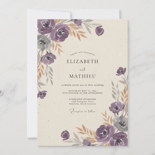 Invitation Mariage Ranunculus Rouge Foncé Eucalyptus Or Subti (Devant)