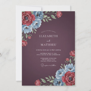 Invitation Mariage Ranunculus Rouge Foncé Sauge