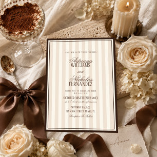 Invitation Mariage rayé beige espresso