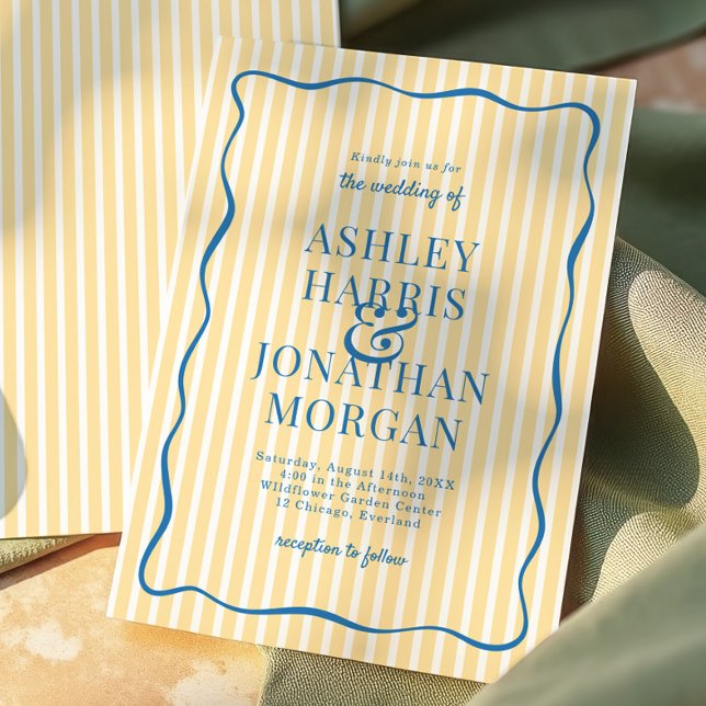 Invitation Mariage rayé jaune et bleu (Créateur téléchargé)