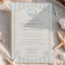 Mariage rayé nautique Monogramme de coquillages cô