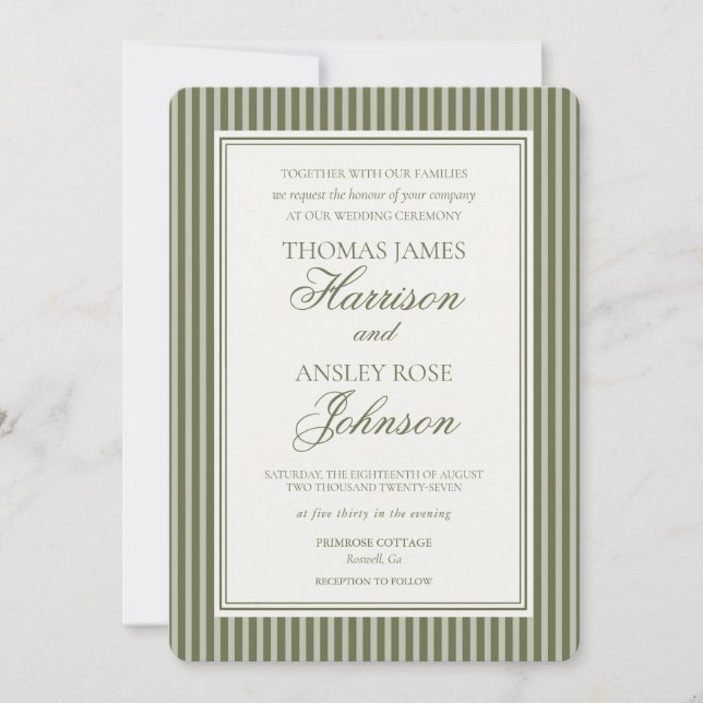 Invitation Mariage rayé Tini Bit plus proche Martini aux oliv (Devant)