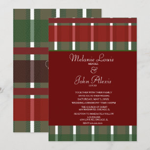 Invitation Mariage rayé vert bordeaux moderne et blanc