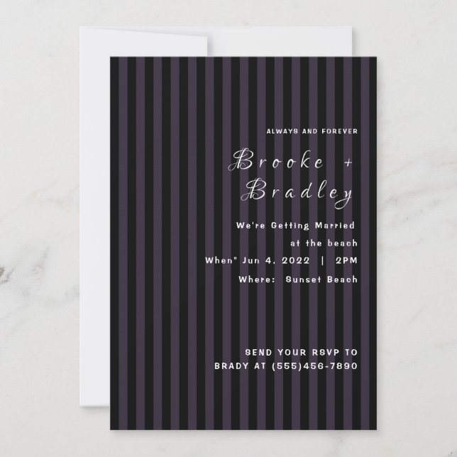 Invitation Mariage rayé violet foncé et noir (Devant)