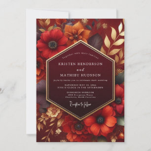 Invitation Mariage Rayonnement Automnal Floral Écarlate
