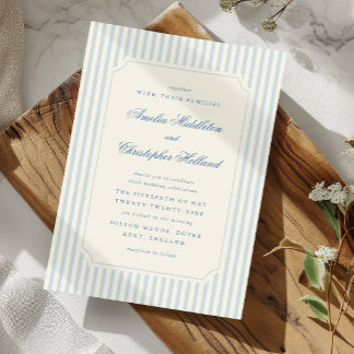 Invitation Mariage Rayures Bleu Clair Classique