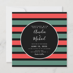 Invitation Mariage Rayures de Noël Vert Rouge Noir