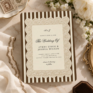 Invitation Mariage Rayures Marron Café et Dentelle