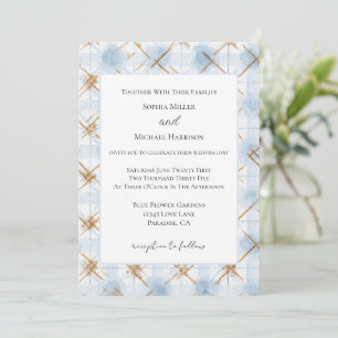 Invitation Mariage Rayures Or Bleu Blanc