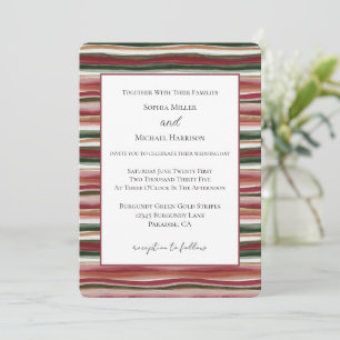 Invitation Mariage Rayures Rouge Blush Bourgogne Vert Or