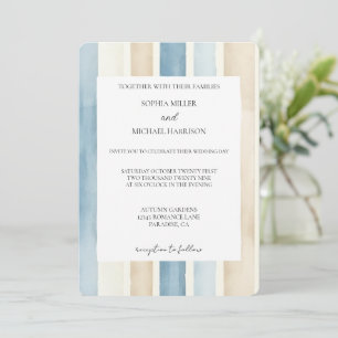 Invitation Mariage Rayures Sable Crème Ivoire Bleu Plage