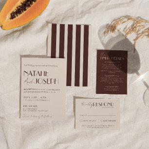 Invitation Mariage Rayures Vieux Argent Brun Chocolat Classe
