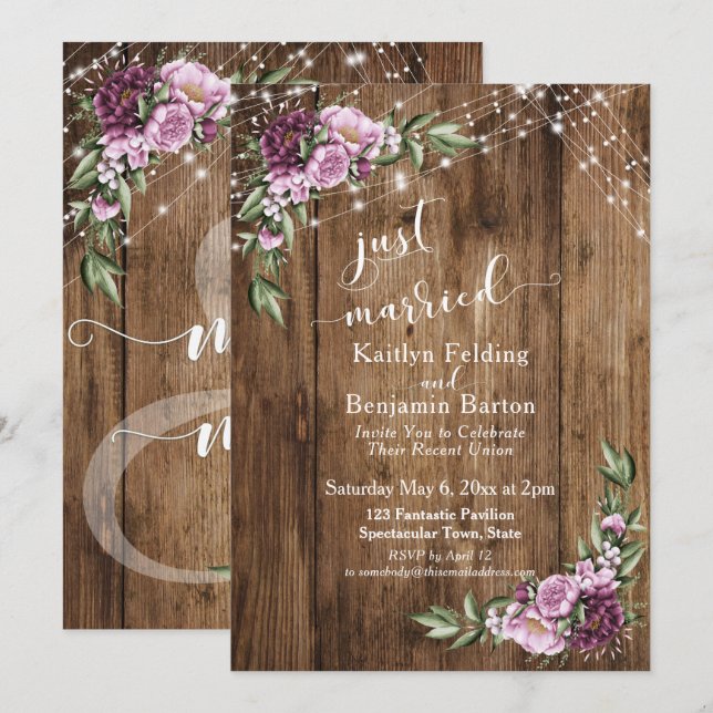 Invitation Mariage Récent Luminaires Floraux Rustiques Récept (Devant / Derrière)