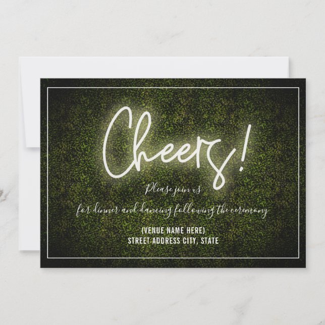 Invitation Mariage Réception Boxwood Néon Blanc Cheers (Devant)