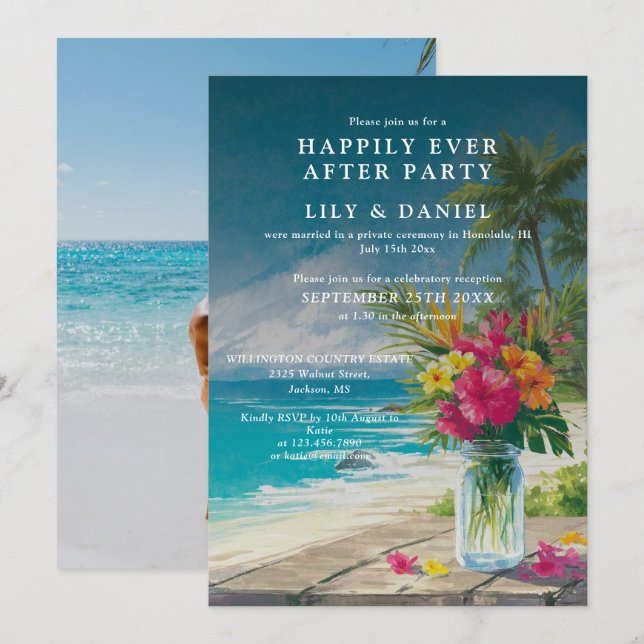 Invitation Mariage Réception de Photo de Plage Tropicale Fuit (Devant / Derrière)