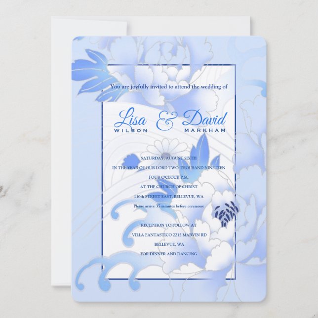 Invitation Mariage & Réception Invitation-Peonies Bleues (Devant)