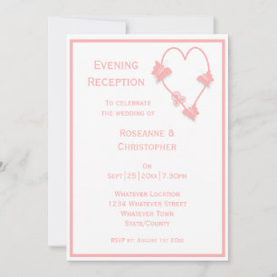Invitation Mariage Réception Papillons Roses Cœur